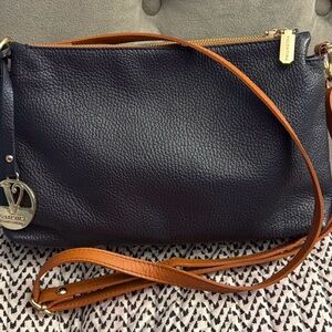 Valentina Cross Body Bag - Navy blue soft pebble leather. Preowned.